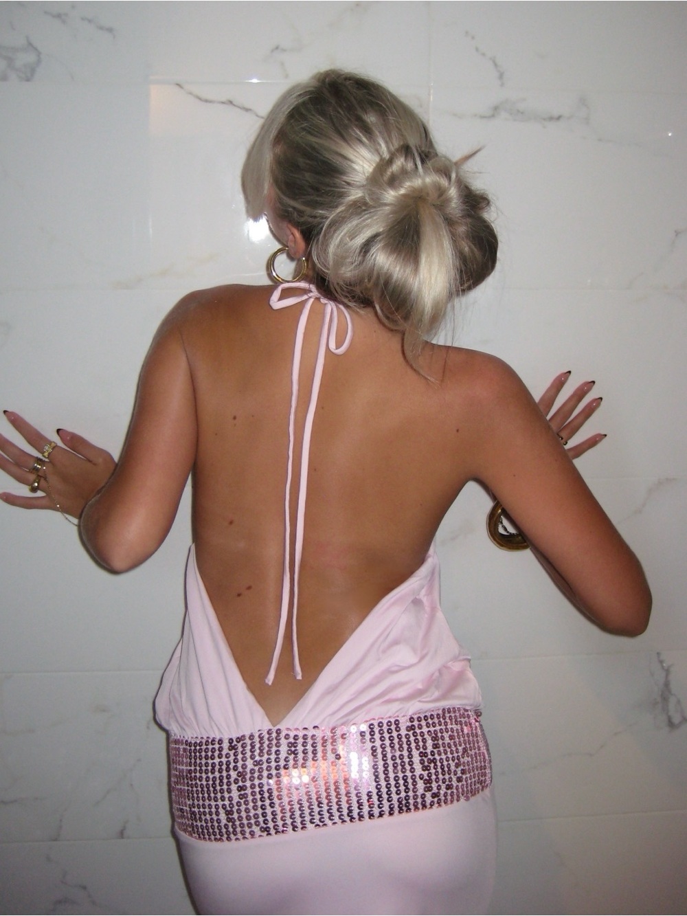 Peppermayo Pink Halter Gown with Sequin Waistband